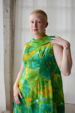 Hawaiian Citrus Floral Barkcloth Maxi