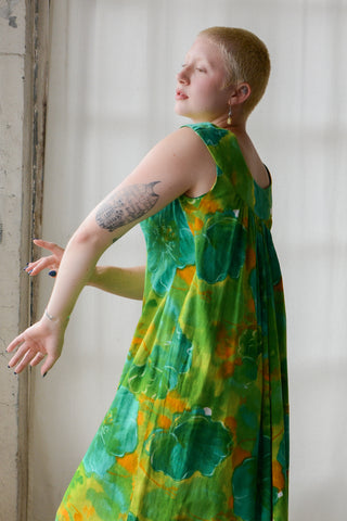 Hawaiian Citrus Floral Barkcloth Maxi