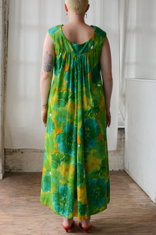 Hawaiian Citrus Floral Barkcloth Maxi