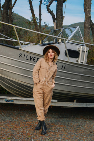 Distressed Khaki Cotton Coveralls