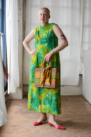 Hawaiian Citrus Floral Barkcloth Maxi
