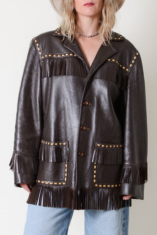 Dark Chocolate Deerskin Fringe Leather Jacket
