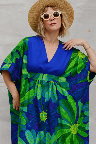 Flower Power Barkcloth Caftan Dress