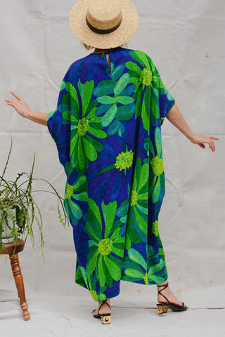Flower Power Barkcloth Caftan Dress