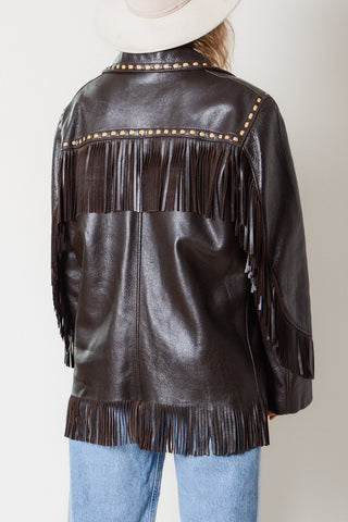 Dark Chocolate Deerskin Fringe Leather Jacket