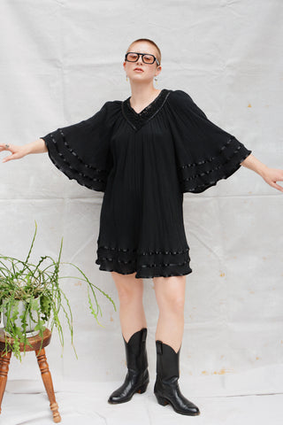 Midnight Gauzy Cotton Ribbon Angelwing Tunic