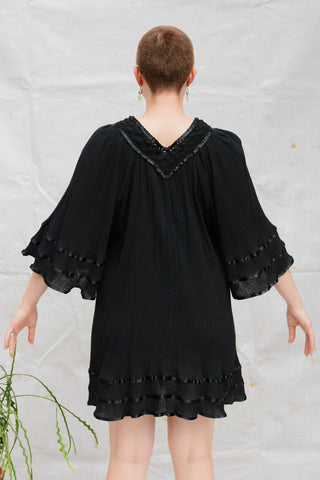 Midnight Gauzy Cotton Ribbon Angelwing Tunic