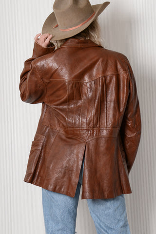 Cognac Batwing Leather Jacket - as is