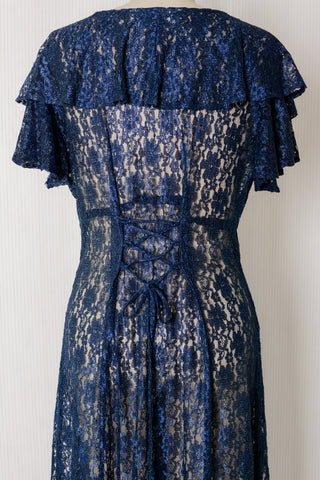 Navy Fluttery Sheer Lace Dress