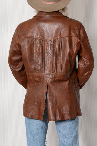 Cognac Batwing Leather Jacket - as is