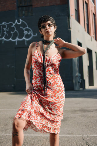 Sue Wong Silk Rosette Ruffle Bias Dress