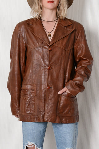 Cognac Batwing Leather Jacket - as is