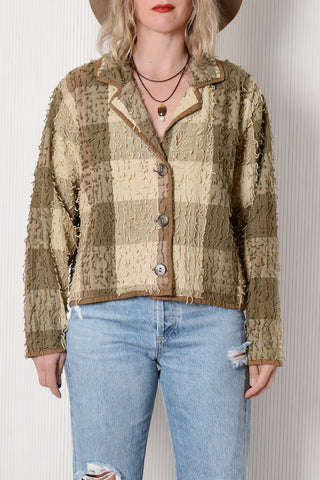 Fringe Madras Plaid Cotton Jacket