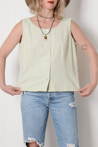 Lime Linen Cotton Shell Tank