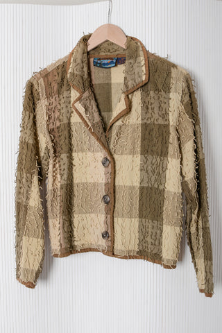 Fringe Madras Plaid Cotton Jacket