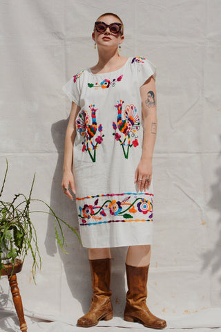 Otomi Embroidered Peacock Caftan