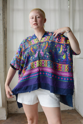 Vibrant Guatemalan Embroidered Peacock Huipil