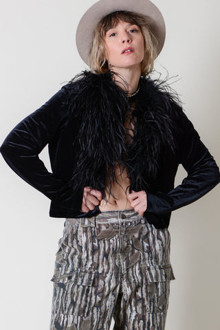 Marabou Feather Black Velvet Top
