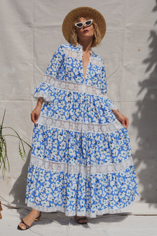 David Brown Tiered Lace Floral Maxi