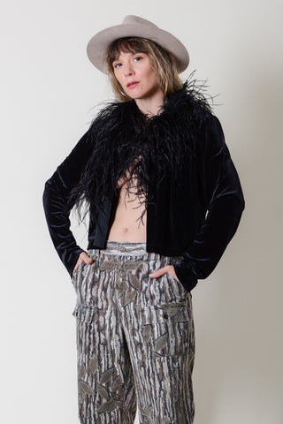 Marabou Feather Black Velvet Top
