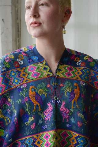 Vibrant Guatemalan Embroidered Peacock Huipil