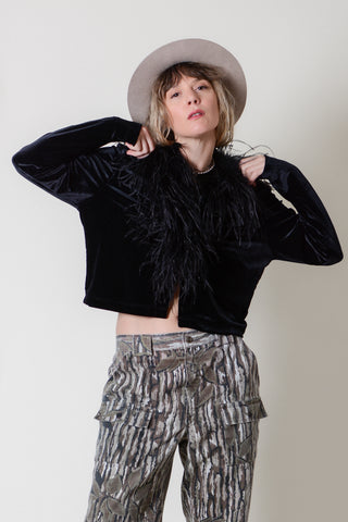 Marabou Feather Black Velvet Top