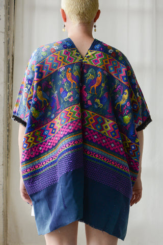 Vibrant Guatemalan Embroidered Peacock Huipil
