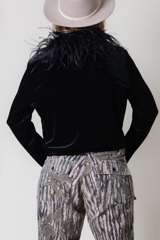 Marabou Feather Black Velvet Top