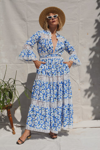 David Brown Tiered Lace Floral Maxi