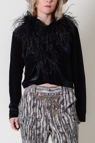 Marabou Feather Black Velvet Top