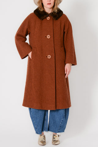 60s Rust Tweed Mink Collar Coat