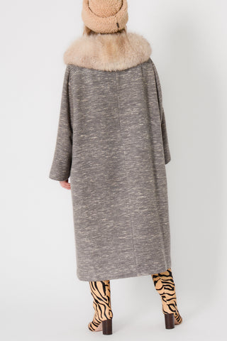 Ash Boucle Swing Coat w Fox Fur Collar