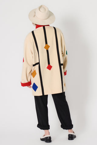 Mondrian Insp Geometric Wool Coat