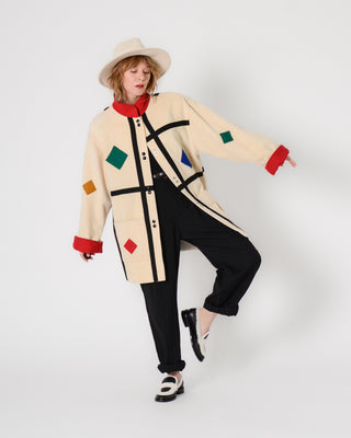 Mondrian Insp Geometric Wool Coat