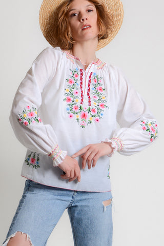 Sweet 70s Swiss Embroidered Folk Top