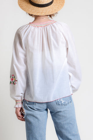 Sweet 70s Swiss Embroidered Folk Top