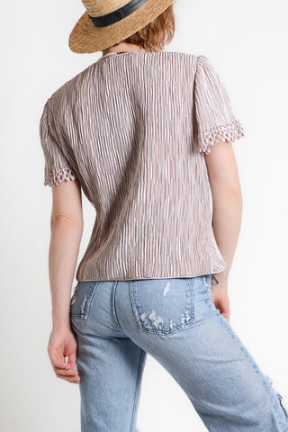 90s Satin Plissé Flutter Sleeve Wrap Top