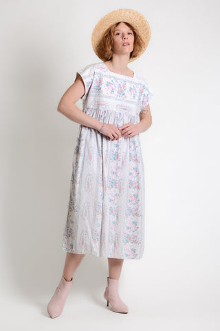 Pastel Floral Stripe Cotton Tent Dress