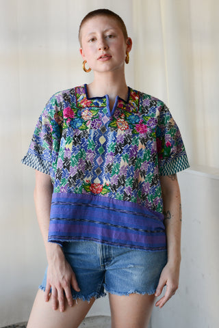 Guatemalan Floral Embroidered Ikat Huipil