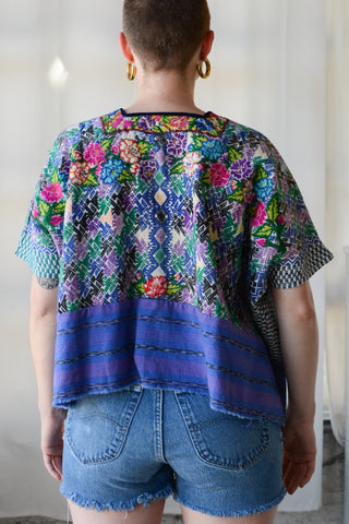 Guatemalan Floral Embroidered Ikat Huipil