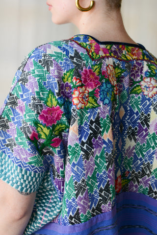 Guatemalan Floral Embroidered Ikat Huipil