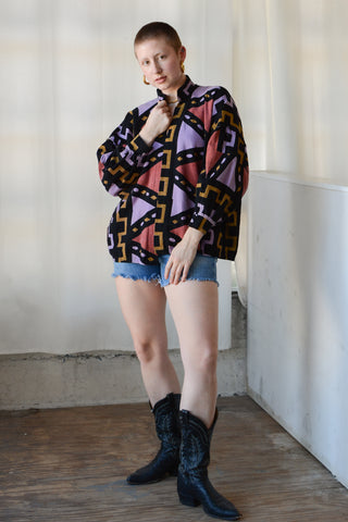 Geometric Block Print Cotton Jacket