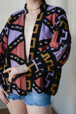 Geometric Block Print Cotton Jacket