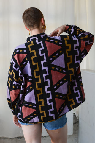 Geometric Block Print Cotton Jacket
