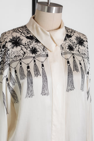 Escada Floral Tassle Silk Print Top