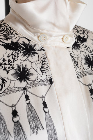 Escada Floral Tassle Silk Print Top