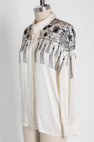 Escada Floral Tassle Silk Print Top