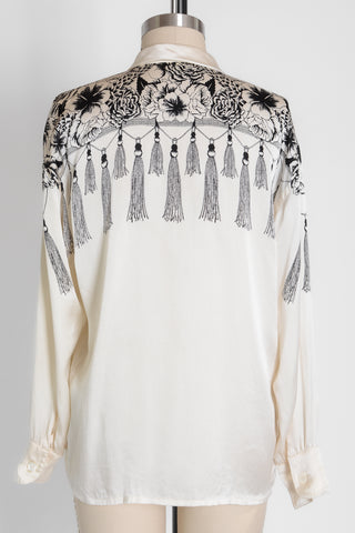Escada Floral Tassle Silk Print Top