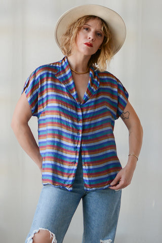 Royal Silk Stripe Top Skirt Silk Set