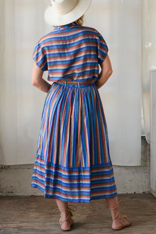 Royal Silk Stripe Top Skirt Silk Set